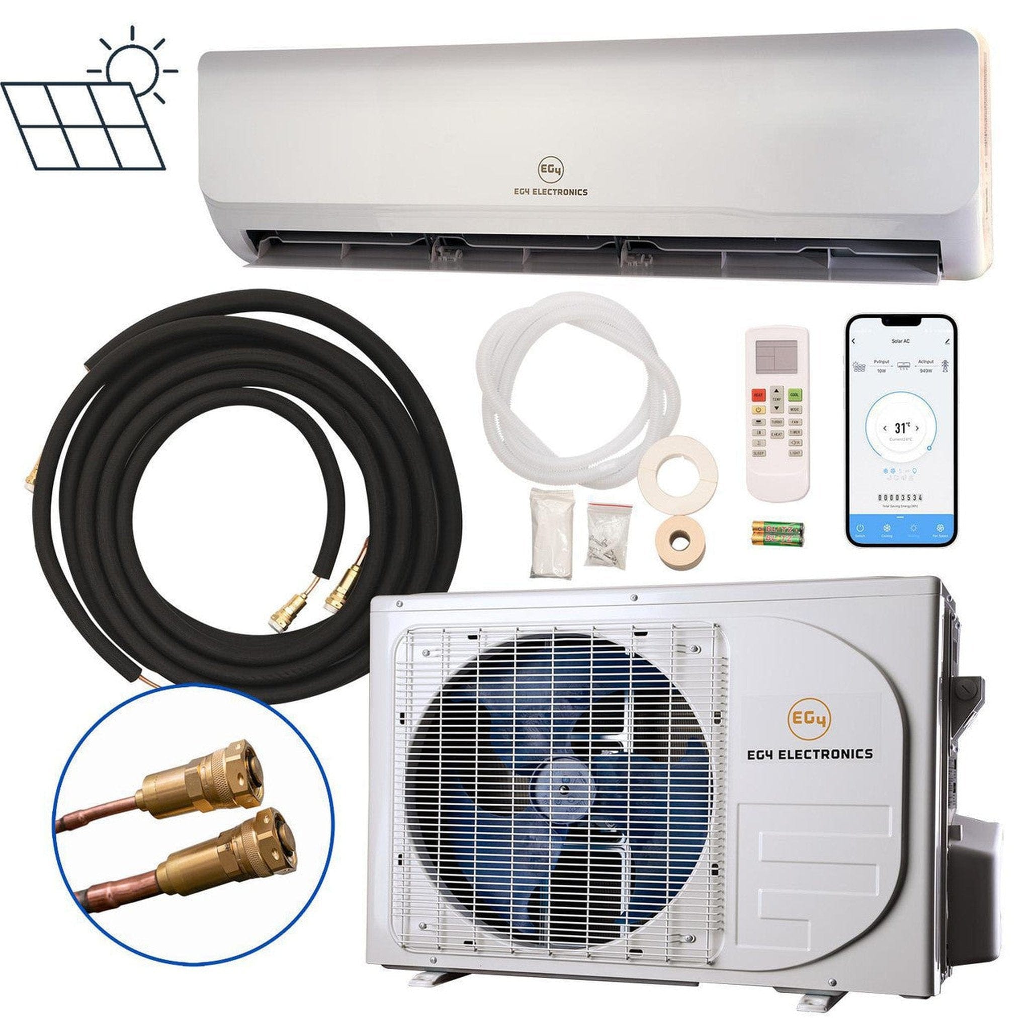 EG4 | Hybrid AC/DC Solar Mini Split Air Conditioner Heat Pump 12000 BTU | SEER2 22 | Plug-N-Cool Do-It-Yourself Installation